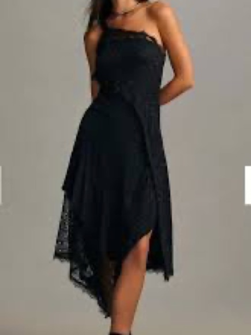 By Anthropologie Asymmetrical Black Lace Maxi Dress Size 8